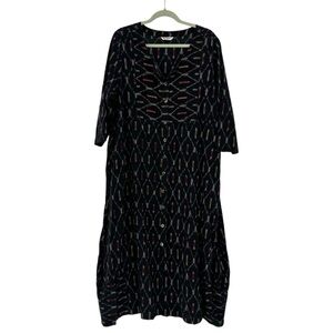 Marketplace Handwork of India Black Embroidered Maxi Dress Size 1X 100% Cotton